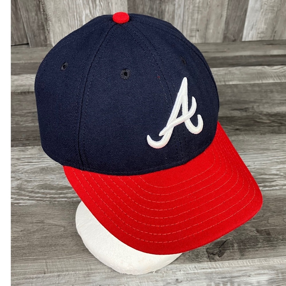 New Era Atlanta Braves MLB 59FIFTY Low Profile Fitted Hat Navy Red Size 7 3/8